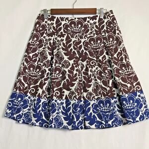 Trina Turk Floral Pleated A-Line Skirt Size 4 Cotton Lined